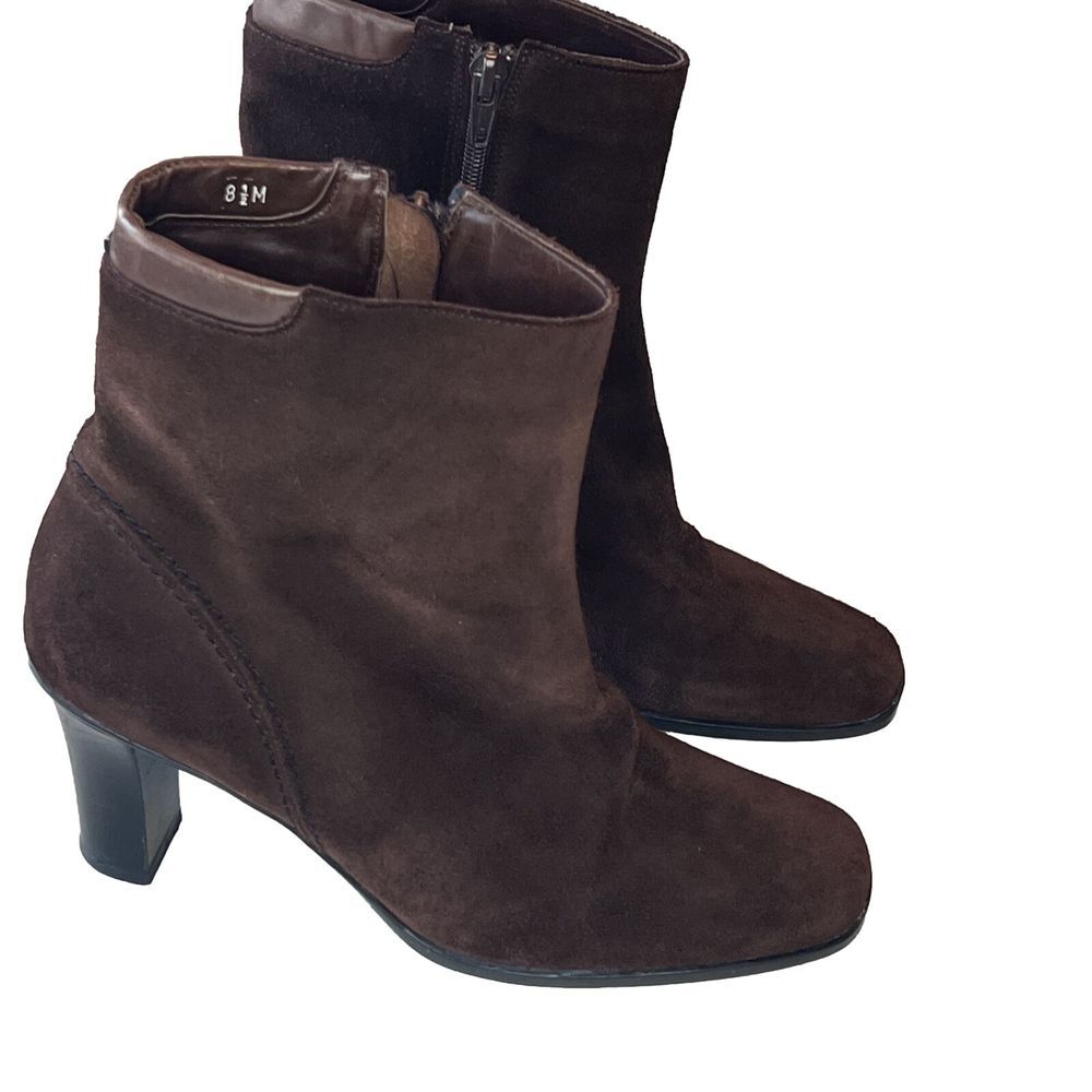 SESTO MEUCCI Made in Italy Brown Suede Block Heel Side Zip Women's Booties 8.5M